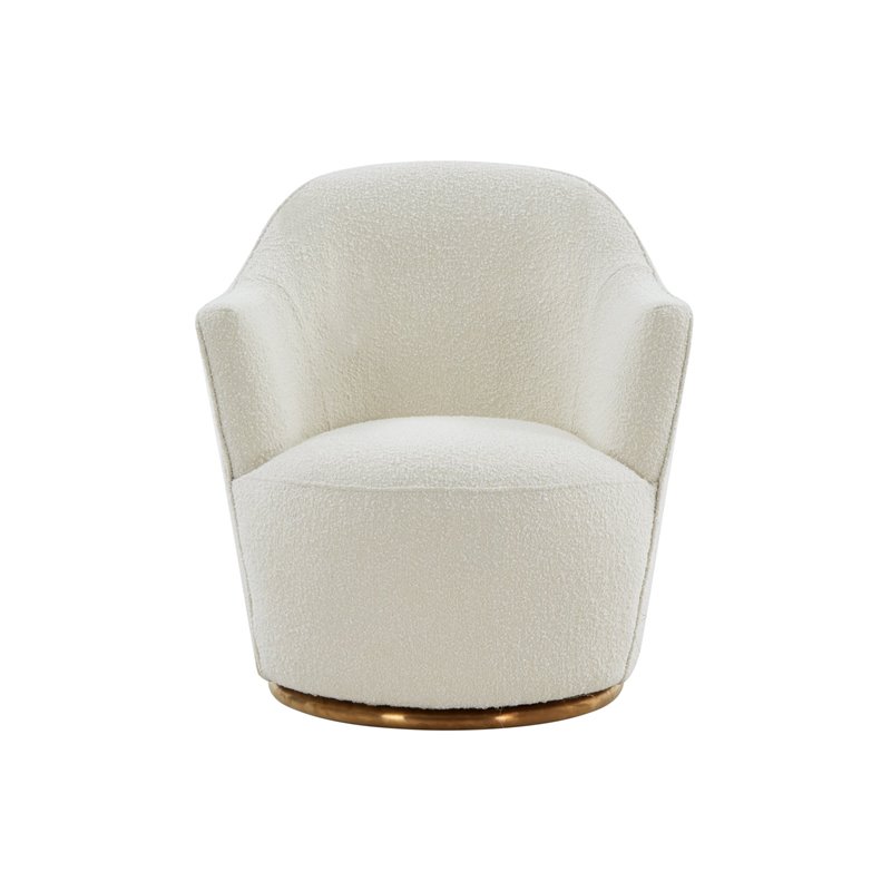 Pemberly Row Swivel Accent Chair in Sherpa Fabric with Gold Base