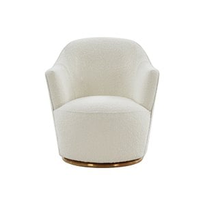 Pemberly Row Swivel Accent Chair in Sherpa Fabric with Gold Base