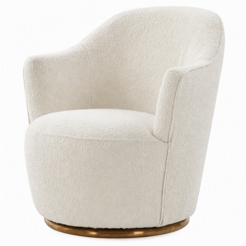 Pemberly Row Swivel Accent Chair in Sherpa Fabric with Gold Base