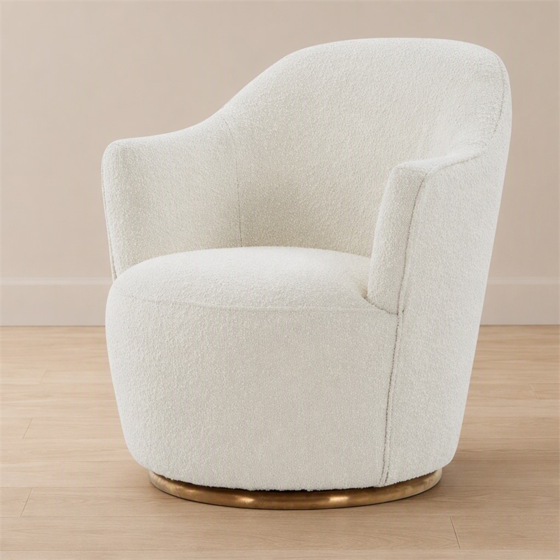 Pemberly Row Swivel Accent Chair in Sherpa Fabric with Gold Base
