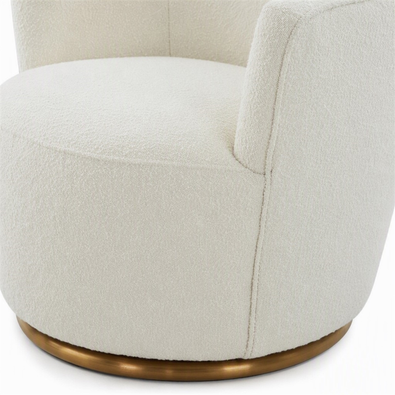 Pemberly Row Swivel Accent Chair in Sherpa Fabric with Gold Base