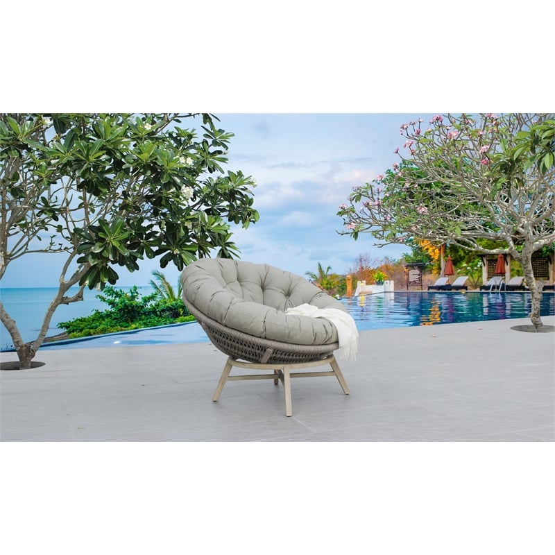 Pemberly Row Renava Moon Outdoor Lounge Chair in Beige Polyester Fabric