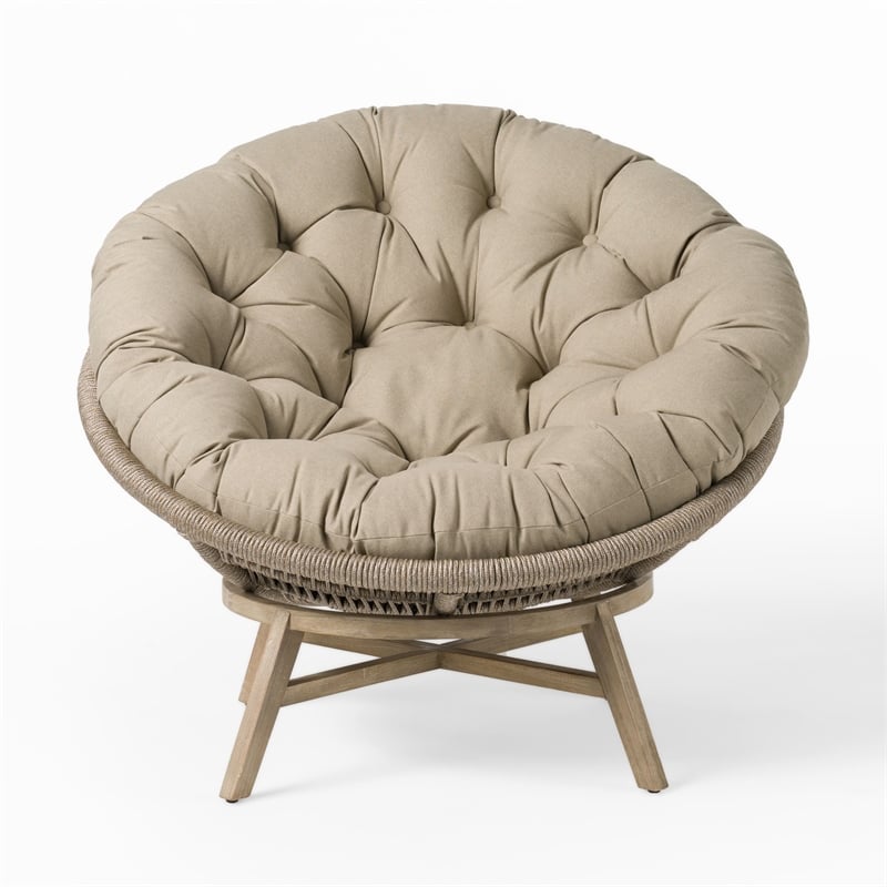 Pemberly Row Renava Moon Outdoor Lounge Chair in Beige Polyester Fabric