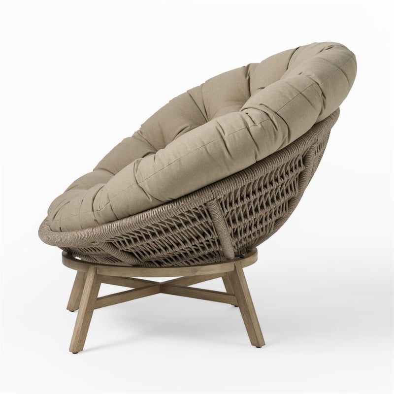 Pemberly Row Renava Moon Outdoor Lounge Chair in Beige Polyester Fabric