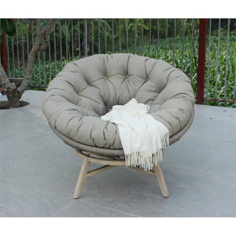 Pemberly Row Renava Moon Outdoor Lounge Chair in Beige Polyester Fabric
