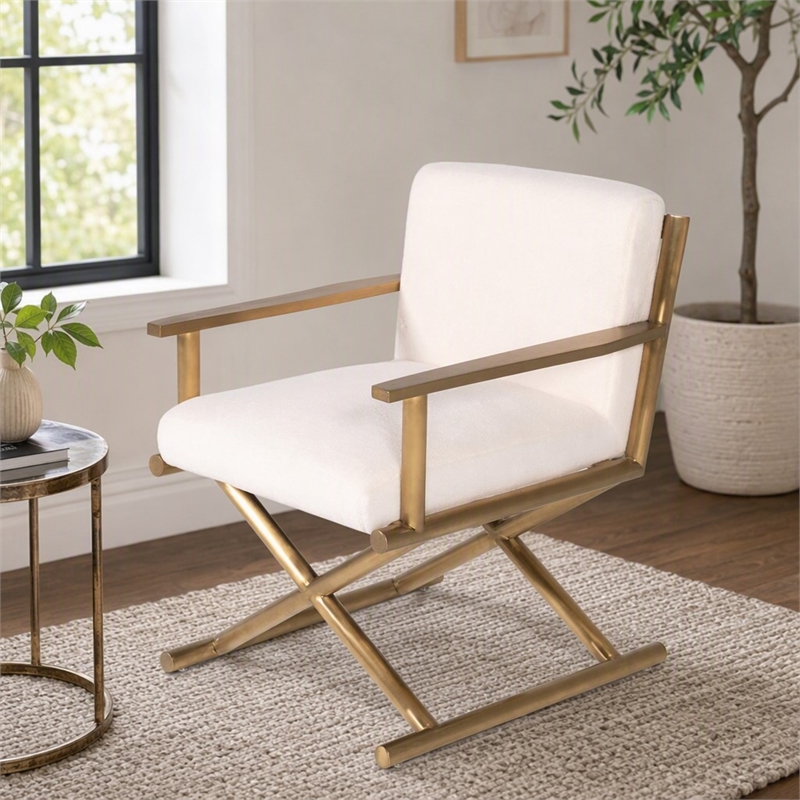 Pemberly Row Sherpa Fabric Accent Chair with Gold Stainless Steel