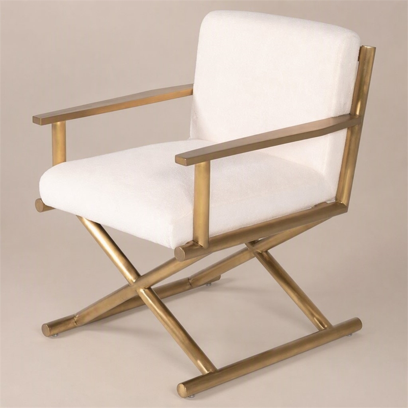 Pemberly Row Sherpa Fabric Accent Chair with Gold Stainless Steel