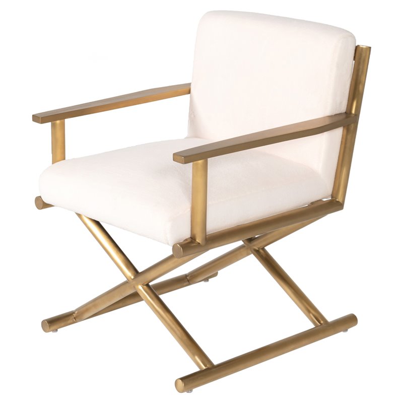 Pemberly Row Sherpa Fabric Accent Chair with Gold Stainless Steel