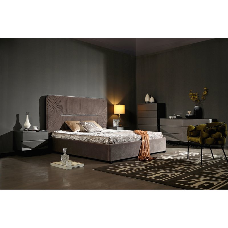 Pemberly Row Modern Nightstand with 2 Drawers & Gun Chrome Legs in Gray/Black