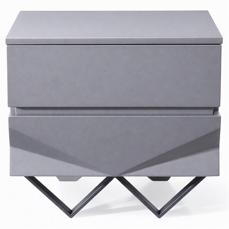 Pemberly Row Modern Nightstand with 2 Drawers & Gun Chrome Legs in Gray/Black