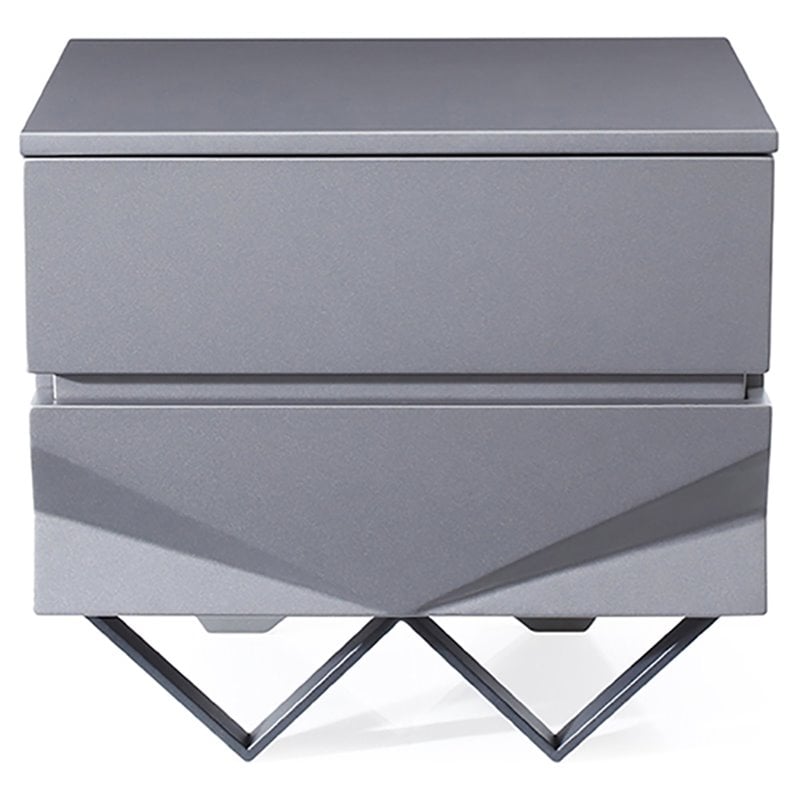 Pemberly Row Modern Nightstand with 2 Drawers & Gun Chrome Legs in Gray/Black