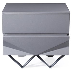 Pemberly Row Modern Nightstand with 2 Drawers & Gun Chrome Legs in Gray/Black