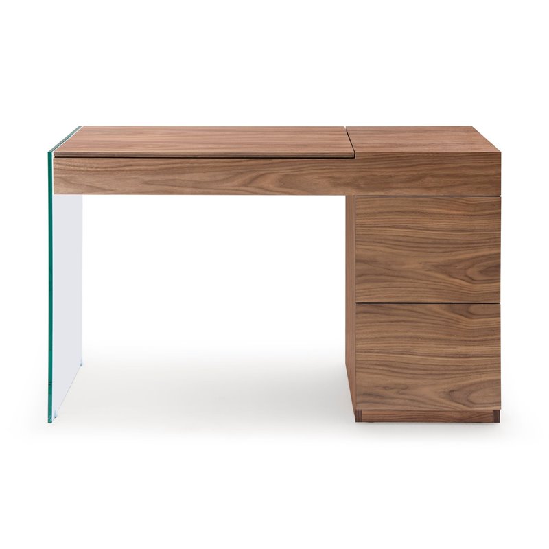 Pemberly Row Veneer & Glass Vanity Table with Mirror in Walnut