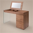Pemberly Row Veneer & Glass Vanity Table with Mirror in Walnut