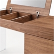Pemberly Row Veneer & Glass Vanity Table with Mirror in Walnut