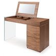 Pemberly Row Veneer & Glass Vanity Table with Mirror in Walnut