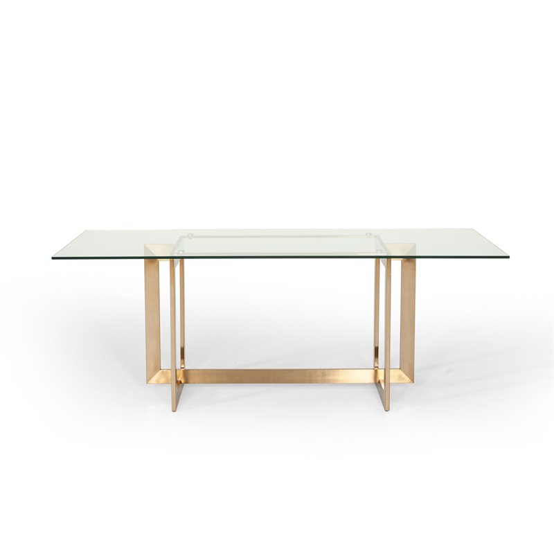 Pemberly Row Dining Table with Brass Stainless Steel Base & Glass Top