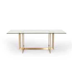 Pemberly Row Dining Table with Brass Stainless Steel Base & Glass Top