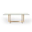 Pemberly Row Dining Table with Brass Stainless Steel Base & Glass Top