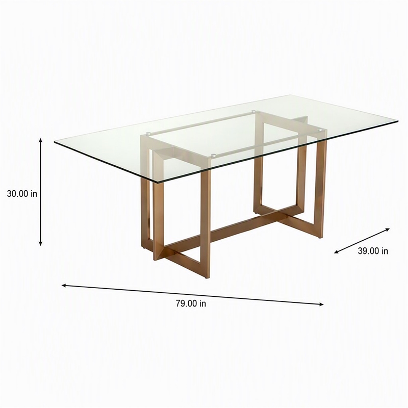 Pemberly Row Dining Table with Brass Stainless Steel Base & Glass Top