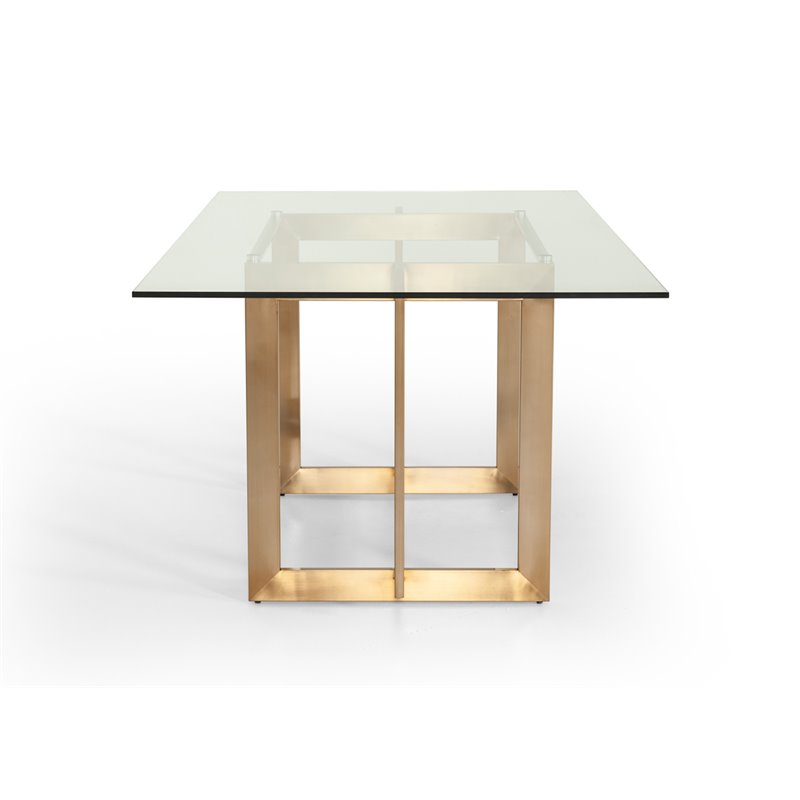 Pemberly Row Dining Table with Brass Stainless Steel Base & Glass Top