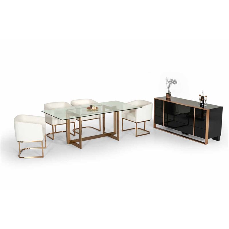 Pemberly Row Dining Table with Brass Stainless Steel Base & Glass Top