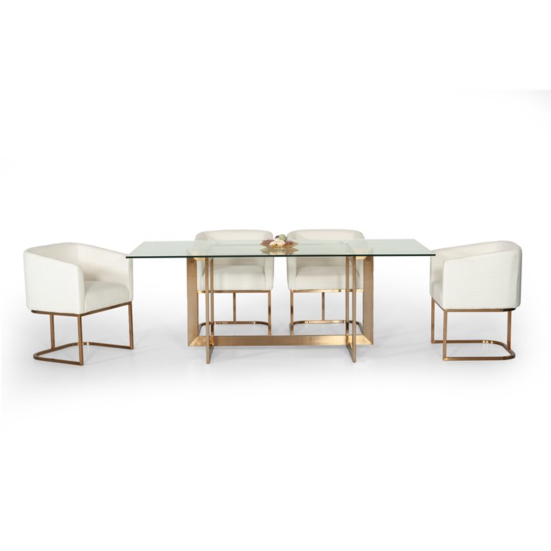 Pemberly Row Dining Table with Brass Stainless Steel Base & Glass Top