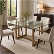 Pemberly Row Dining Table with Brass Stainless Steel Base & Glass Top