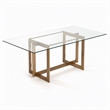 Pemberly Row Dining Table with Brass Stainless Steel Base & Glass Top