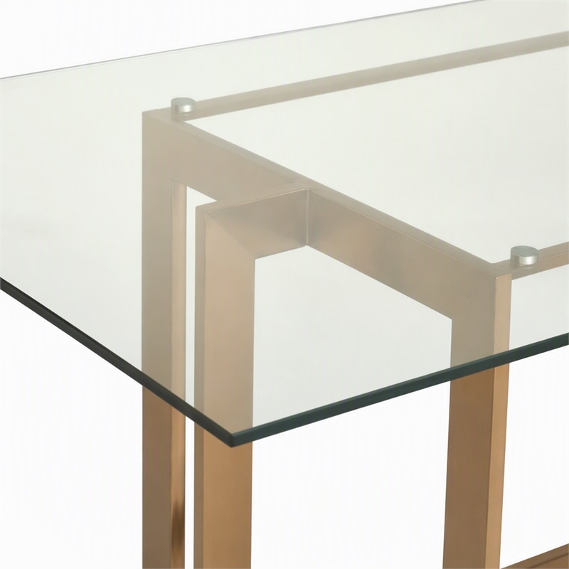 Pemberly Row Dining Table with Brass Stainless Steel Base & Glass Top