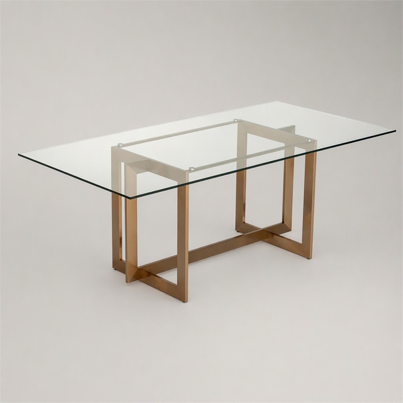 Pemberly Row Dining Table with Brass Stainless Steel Base & Glass Top