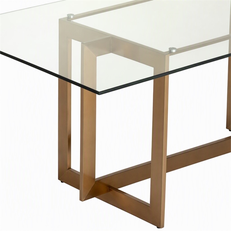 Pemberly Row Dining Table with Brass Stainless Steel Base & Glass Top