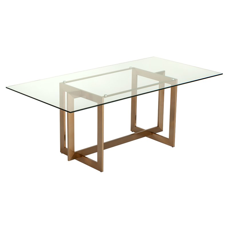 Pemberly Row Dining Table with Brass Stainless Steel Base & Glass Top