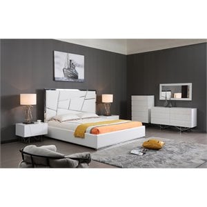 Pemberly Row Modern White Rectangular Wall Mirror with High Gloss Finish