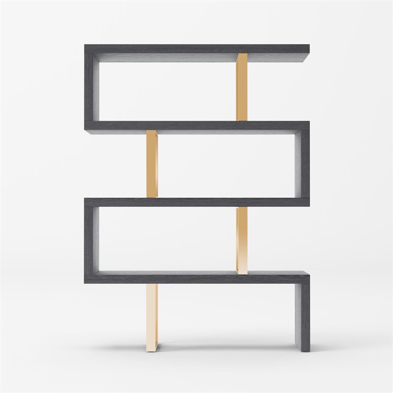 Pemberly Row Modern Elm Veneer Bookcase with Stainless Steel Supports