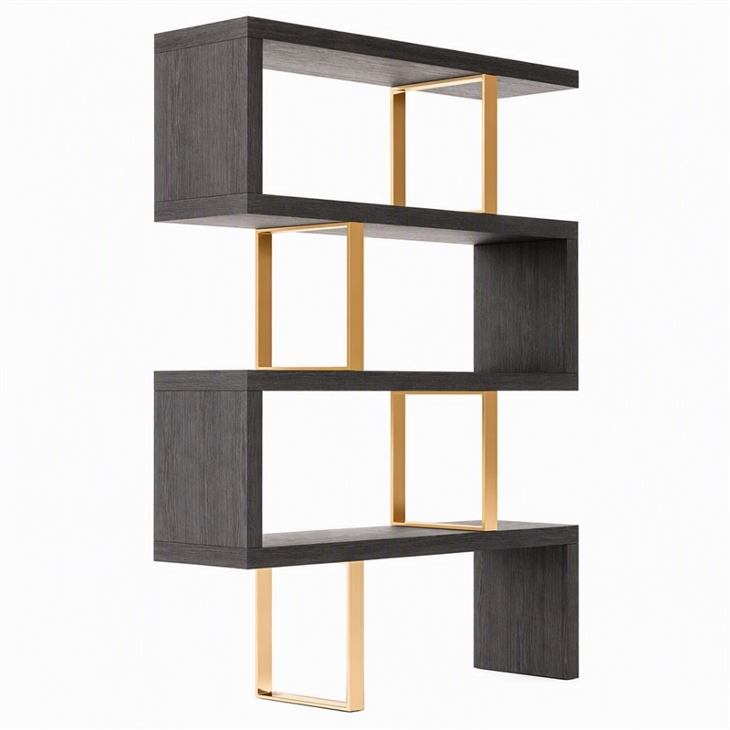 Pemberly Row Modern Elm Veneer Bookcase with Stainless Steel Supports