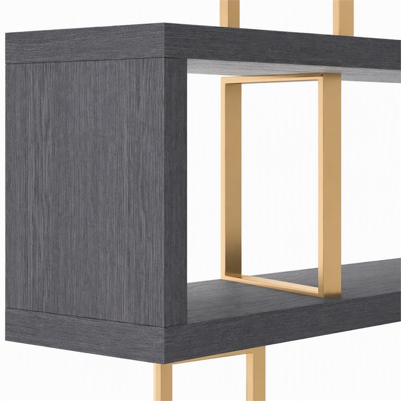 Pemberly Row Modern Elm Veneer Bookcase with Stainless Steel Supports