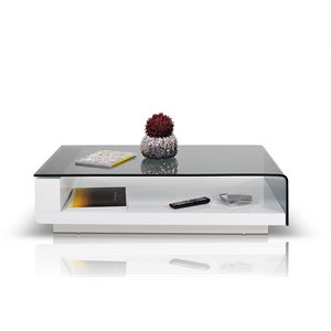 Pemberly Row Modern Tempered Glass & High Gloss Coffee Table in White