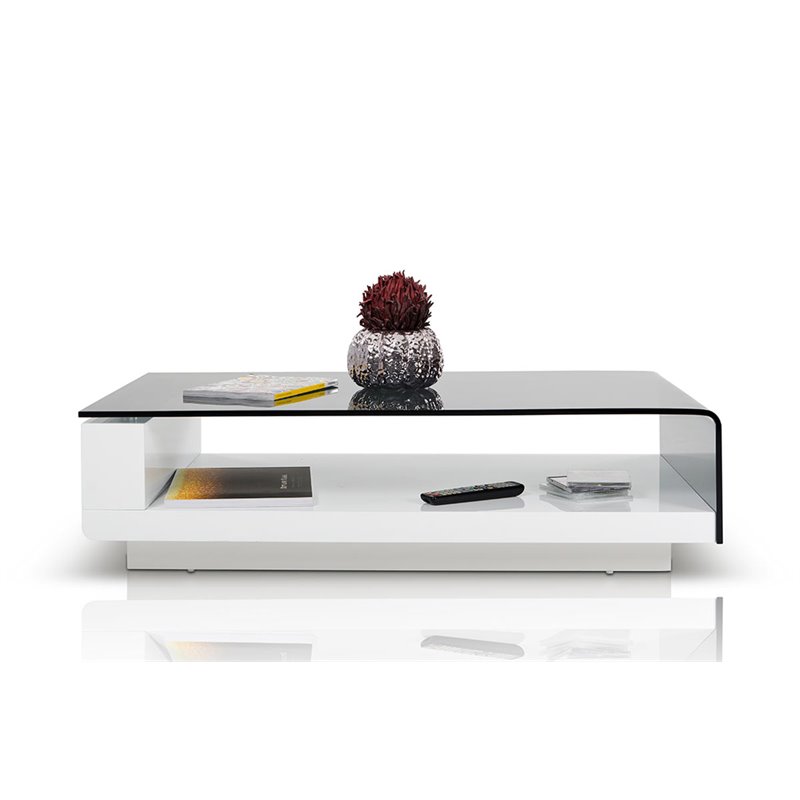 Pemberly Row Modern Tempered Glass & High Gloss Coffee Table in White