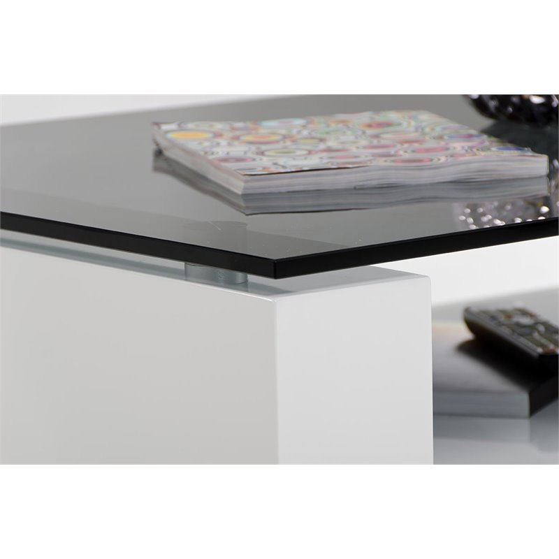 Pemberly Row Modern Tempered Glass & High Gloss Coffee Table in White