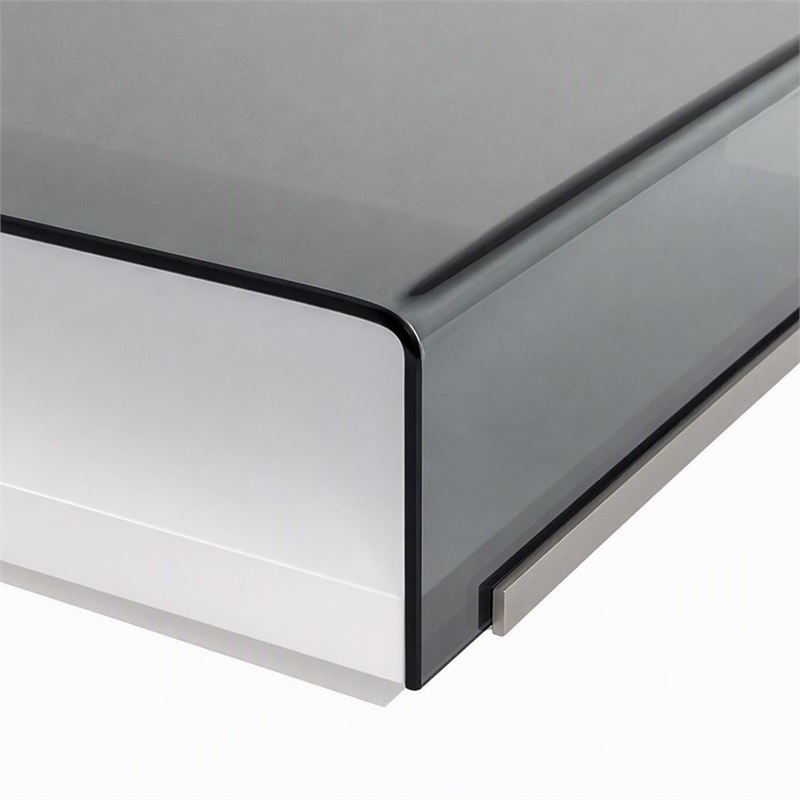 Pemberly Row Modern Tempered Glass & High Gloss Coffee Table in White
