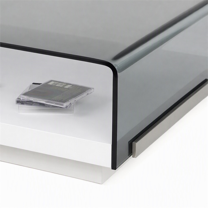 Pemberly Row Modern Tempered Glass & High Gloss Coffee Table in White