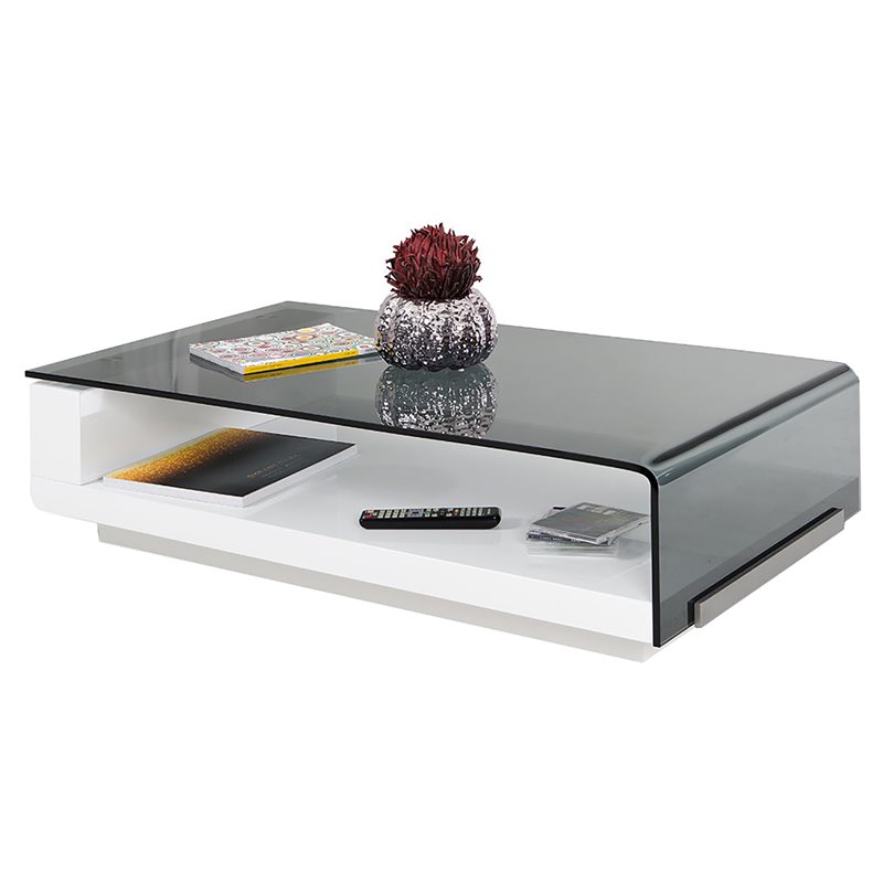 Pemberly Row Modern Tempered Glass & High Gloss Coffee Table in White