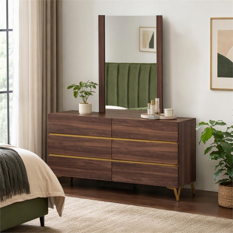 Pemberly Row 41 x 39 Glass and Laminate Mirror in Matte Walnut Finish
