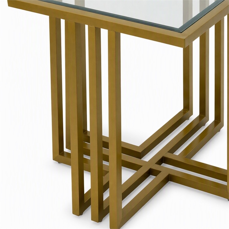Pemberly Row Square Glass and Gold Stainless Steel End Table