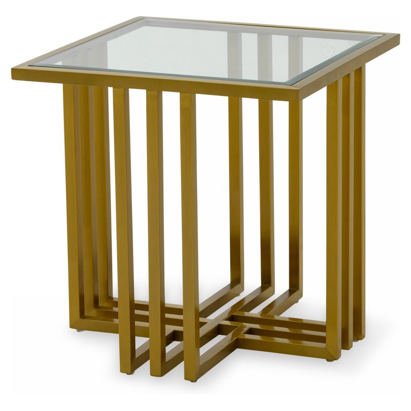 Pemberly Row Square Glass and Gold Stainless Steel End Table