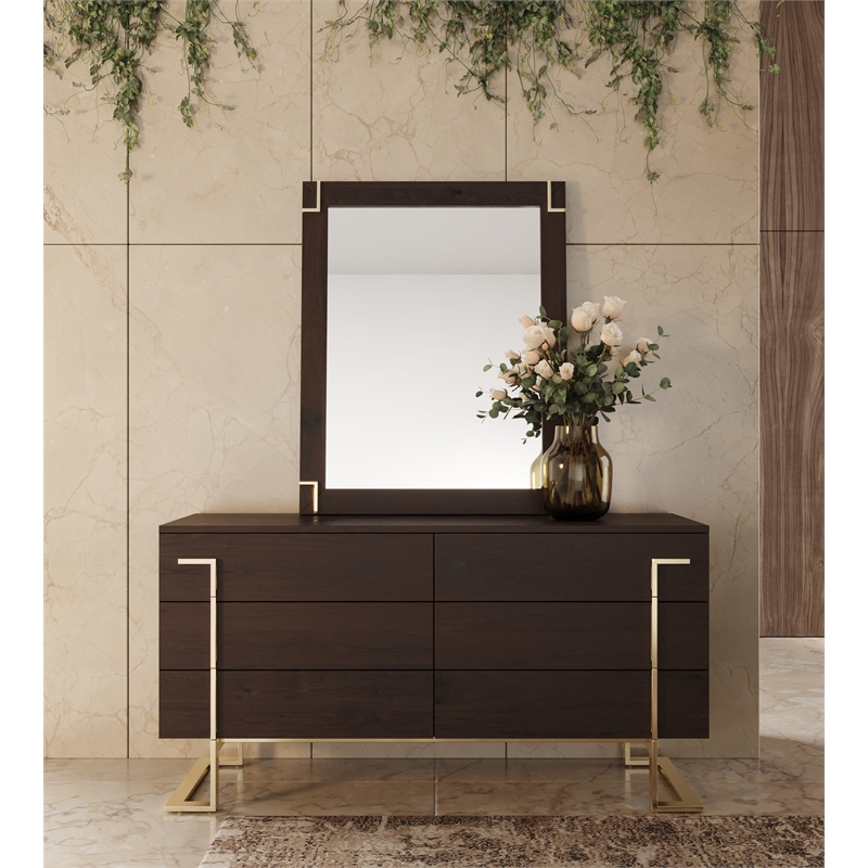 Pemberly Row Modern Smoked Ash Mirror with Gold Accents