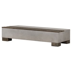 Pemberly Row Modern Concrete Stone Coffee Table with Acacia Top