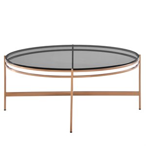 Pemberly Row Round Coffee Table in Clear Glass & Rose Gold Finish