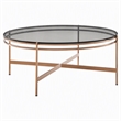 Pemberly Row Round Coffee Table in Clear Glass & Rose Gold Finish